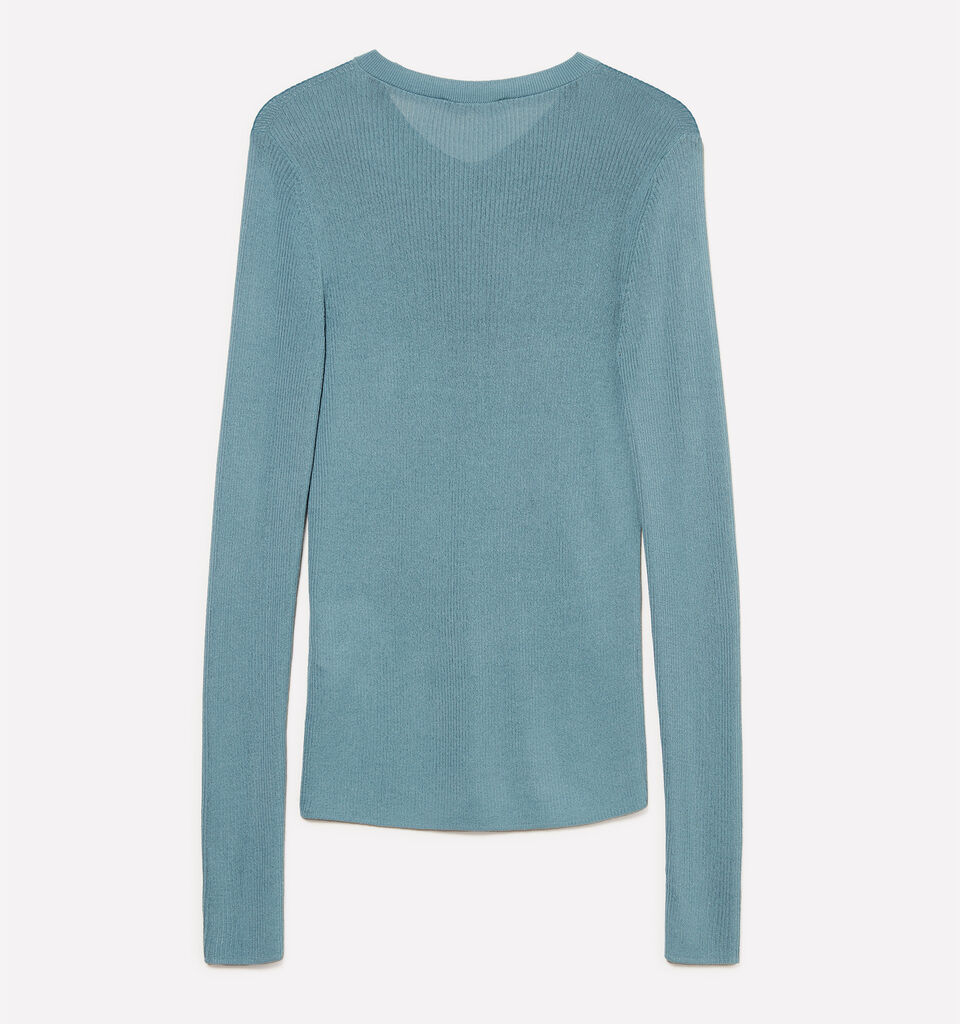 Powder blue Henley top - women's crew neck sweaters - Blue | Sisley image number 6
